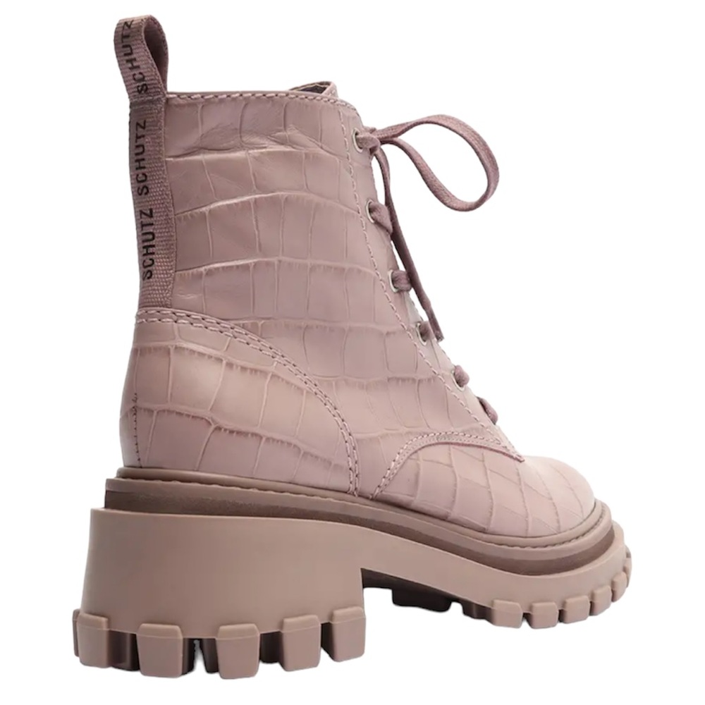 SCHUTZ NWT ORLY CROC PRINTED LUG SOLE COMBAT BOOTS SWEET LILAC 5.5 - Picture 2 of 14